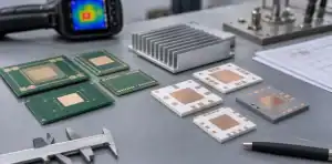 BT laminate boards and ceramic substrate samples show the material split for thermal decisions.