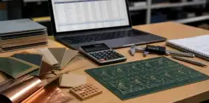 BT laminate grades and copper foil samples show material inputs behind PCB cost.