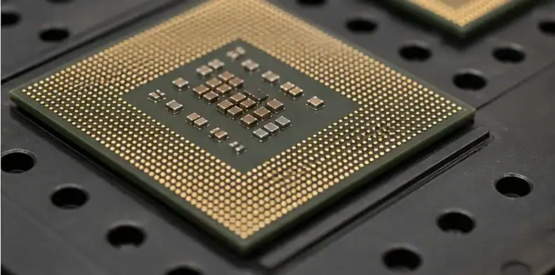 A BT package substrate with fine-pitch BGA pads shows the material side of the decision.