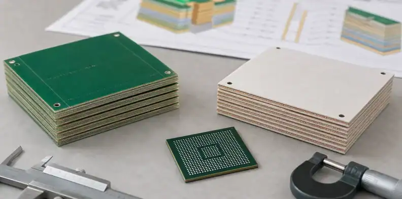 BT substrate and FR-4 stack samples show different laminate constructions for material selection.