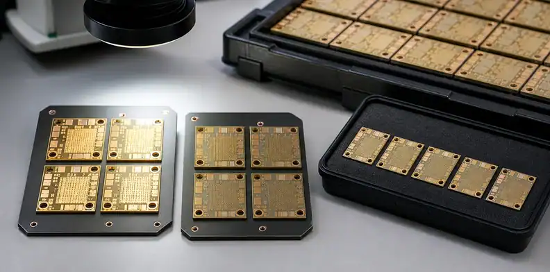 Gold finish samples and production trays compare BT PCB price for prototypes and repeat orders.