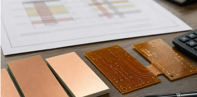 Stackup notes and material samples support a BT resin versus polyimide approval decision.