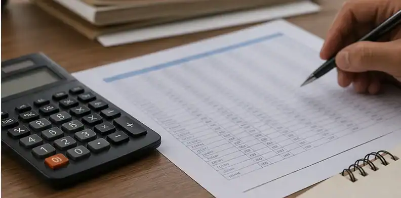 A calculator and blurred quotation sheet support a BT PCB cost review.