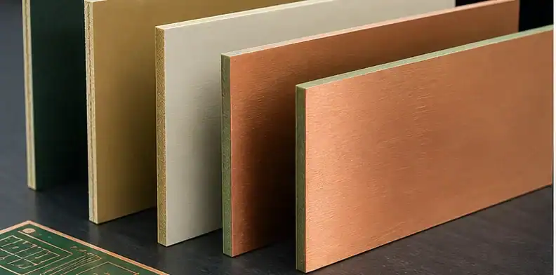 Rigid BT laminate coupons show the organic material path for high-temperature PCB review.