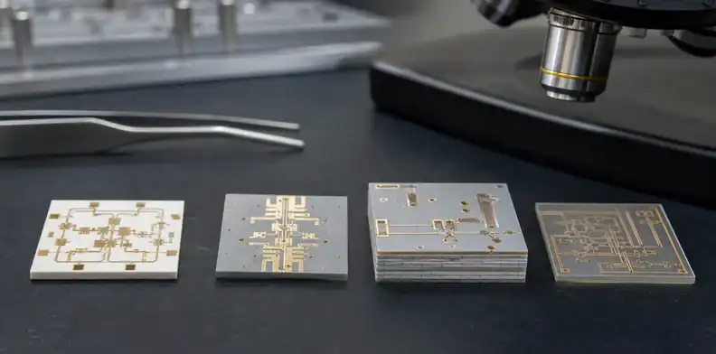 Illustration of different ceramic RF circuit constructions
