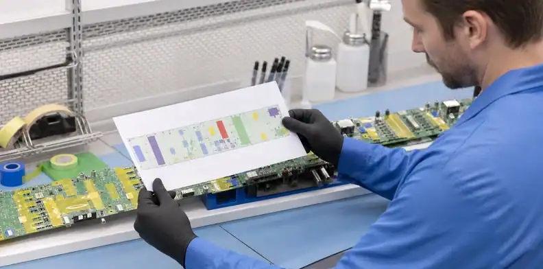 Released keepouts and repeatable masks prepare large PCB conformal coating.