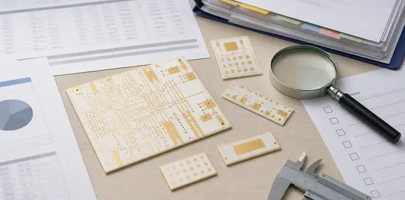 A compliance document desk reviews ceramic pcb rohs reach compliance for ceramic substrate samples.
