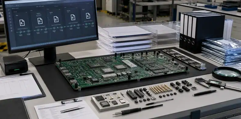Released files, materials and tooling define the large PCB first article configuration and holds.