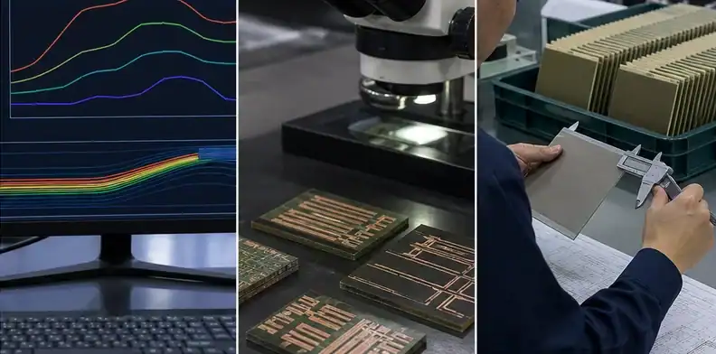 Microscope inspection shows BT substrate lamination copper balance review.