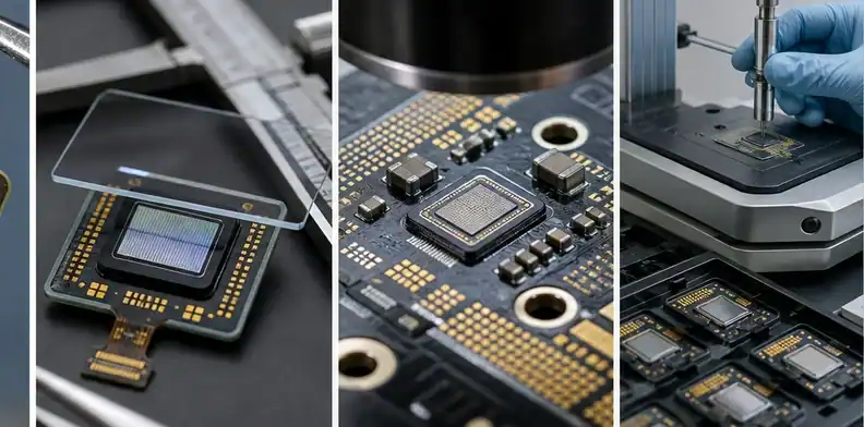 Fine pitch pads show BT PCB for fingerprint sensor CSP routing inspection.