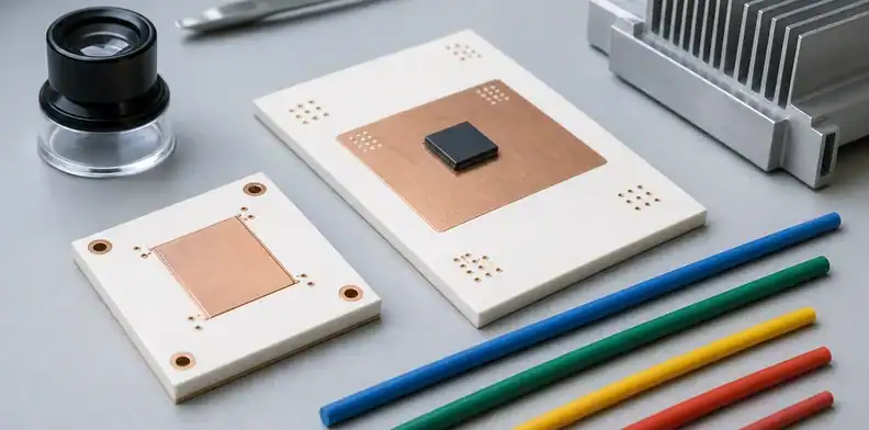 Ceramic samples and copper interfaces illustrate ceramic pcb cte and thermal stress review.
