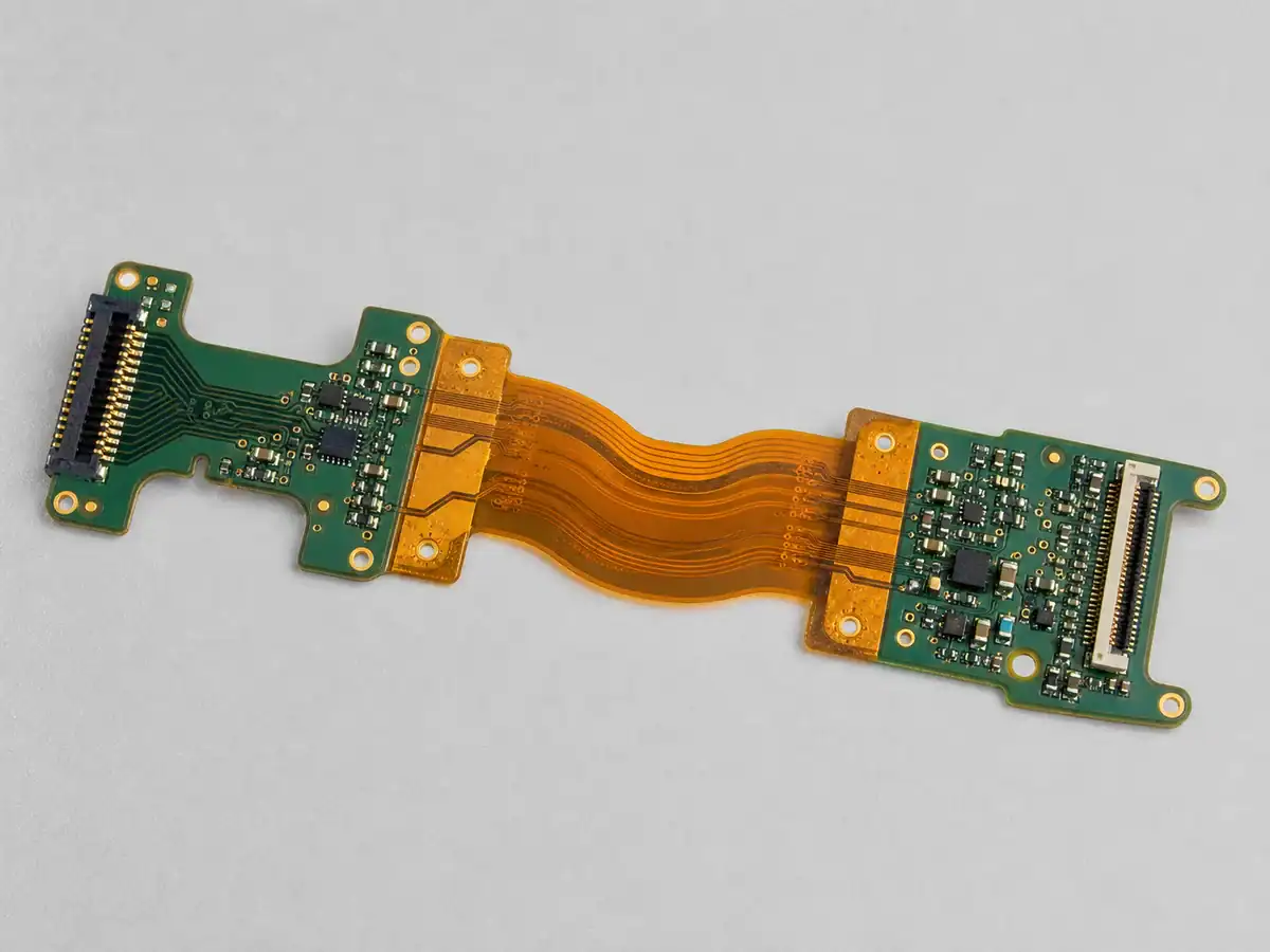 Custom 2-layer rigid-flex PCB with polyimide interconnect and connector footprints