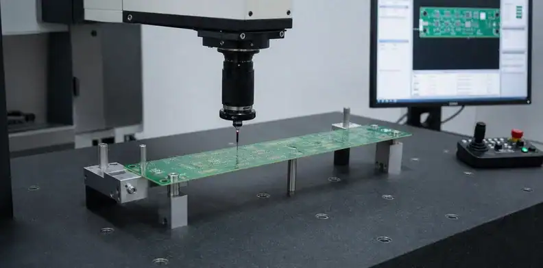 Functional datums guide dimensional large PCB inspection measurements.