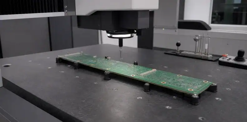 Distant datums are measured during extra-long PCB manufacturing qualification.