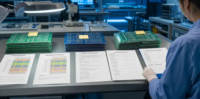 dual source PCB supplier second-source qualification lot with stackup and evidence checklist