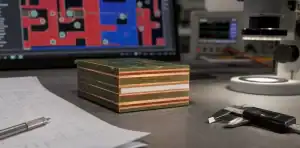 A buried capacitor PCB stack-up review shows embedded dielectric, active plane pair, and capacitance notes for RFQ.
