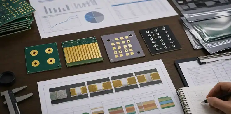 Surface finish decision board showing an enig thickness spec beside solderability and storage records