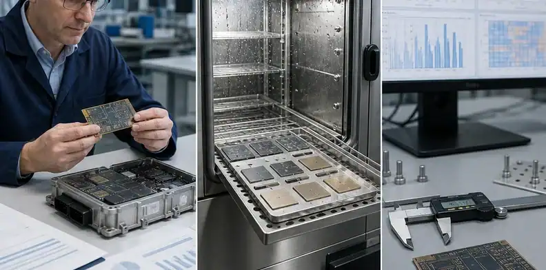 An environmental test tray supports BT PCB automotive reliability evidence review.