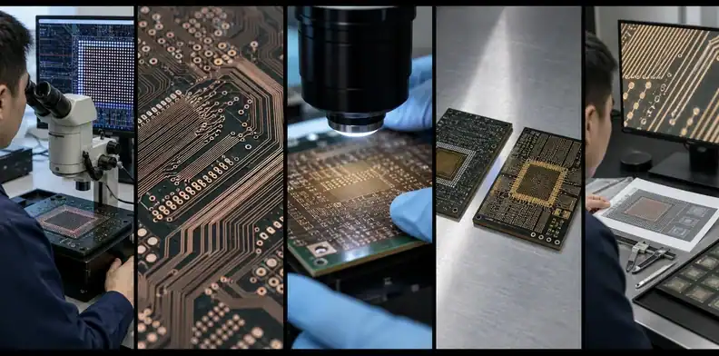 An engineering contact sheet shows BT fine-line and fine-pitch capability review under magnification.