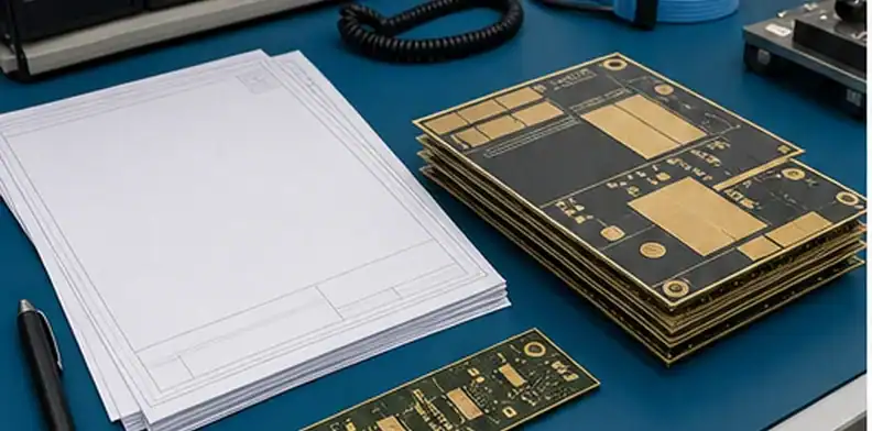 Engineer organizing first-lot evidence for a high frequency hybrid PCB stackup repeat order