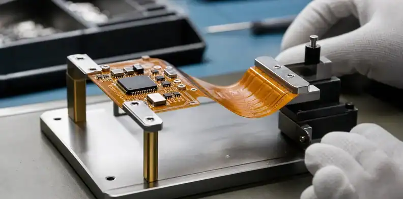 Flex pcb stiffener assembly review with bend area and supported component island