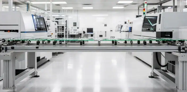 Full-span carrier support limits bending during large PCB handling between processes.