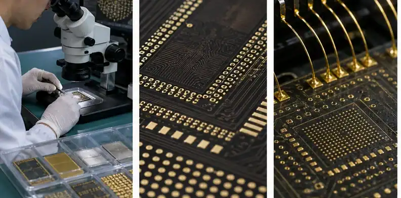 Gold finished pads show BT PCB surface finish review for solder attachment.