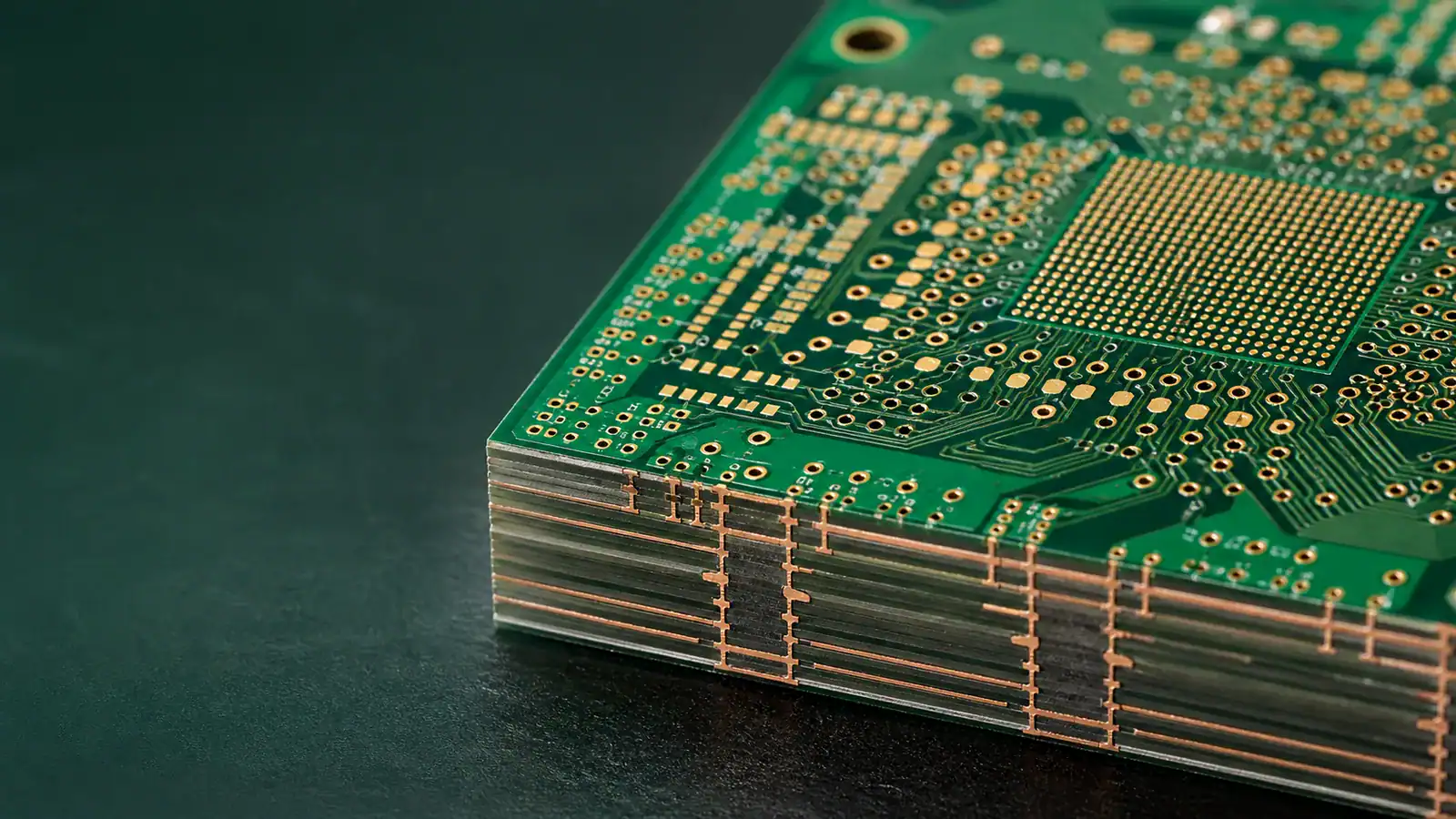 PCB cross-section with plated through-holes