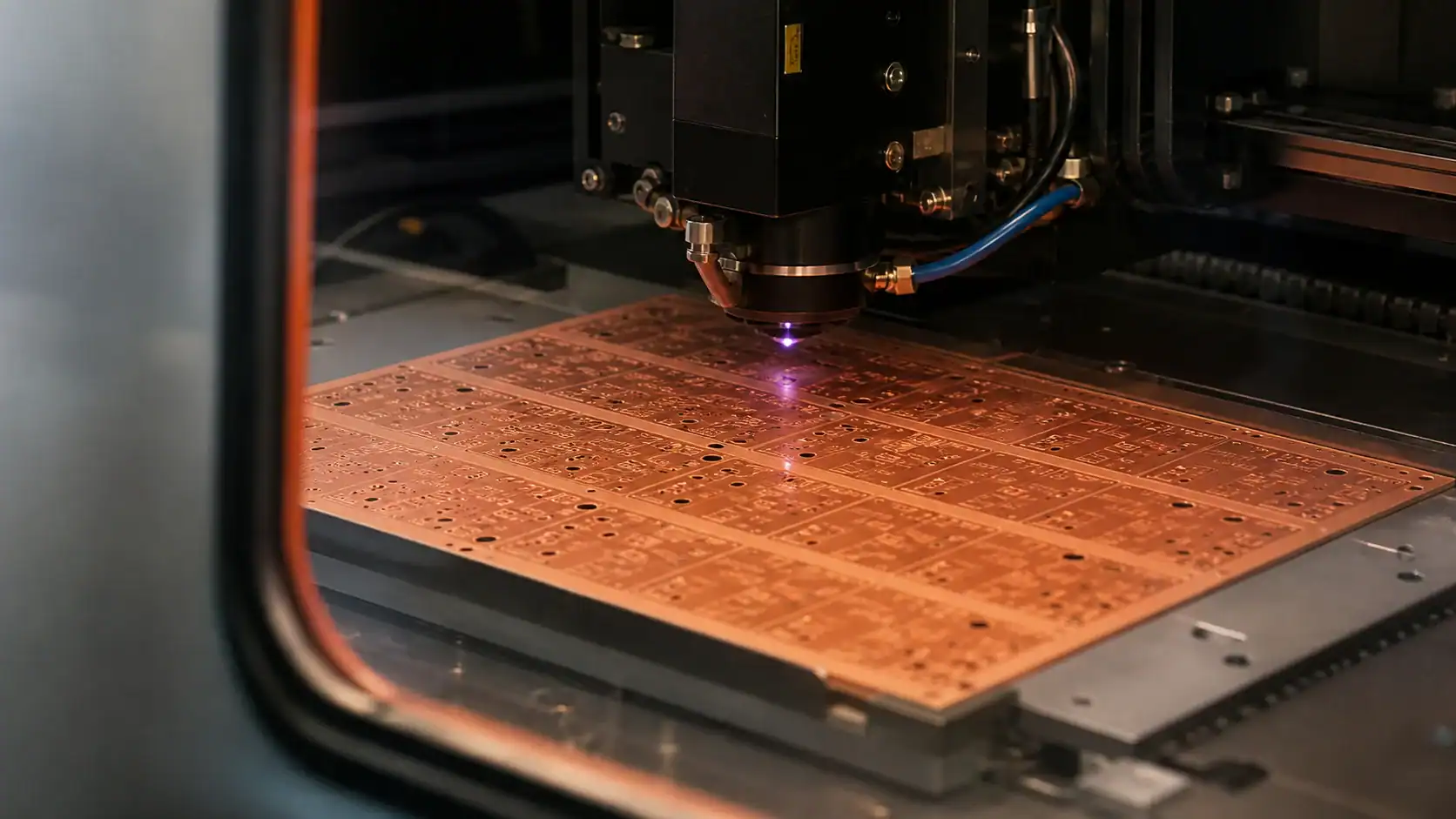 UV laser drilling microvias in a copper HDI PCB production panel