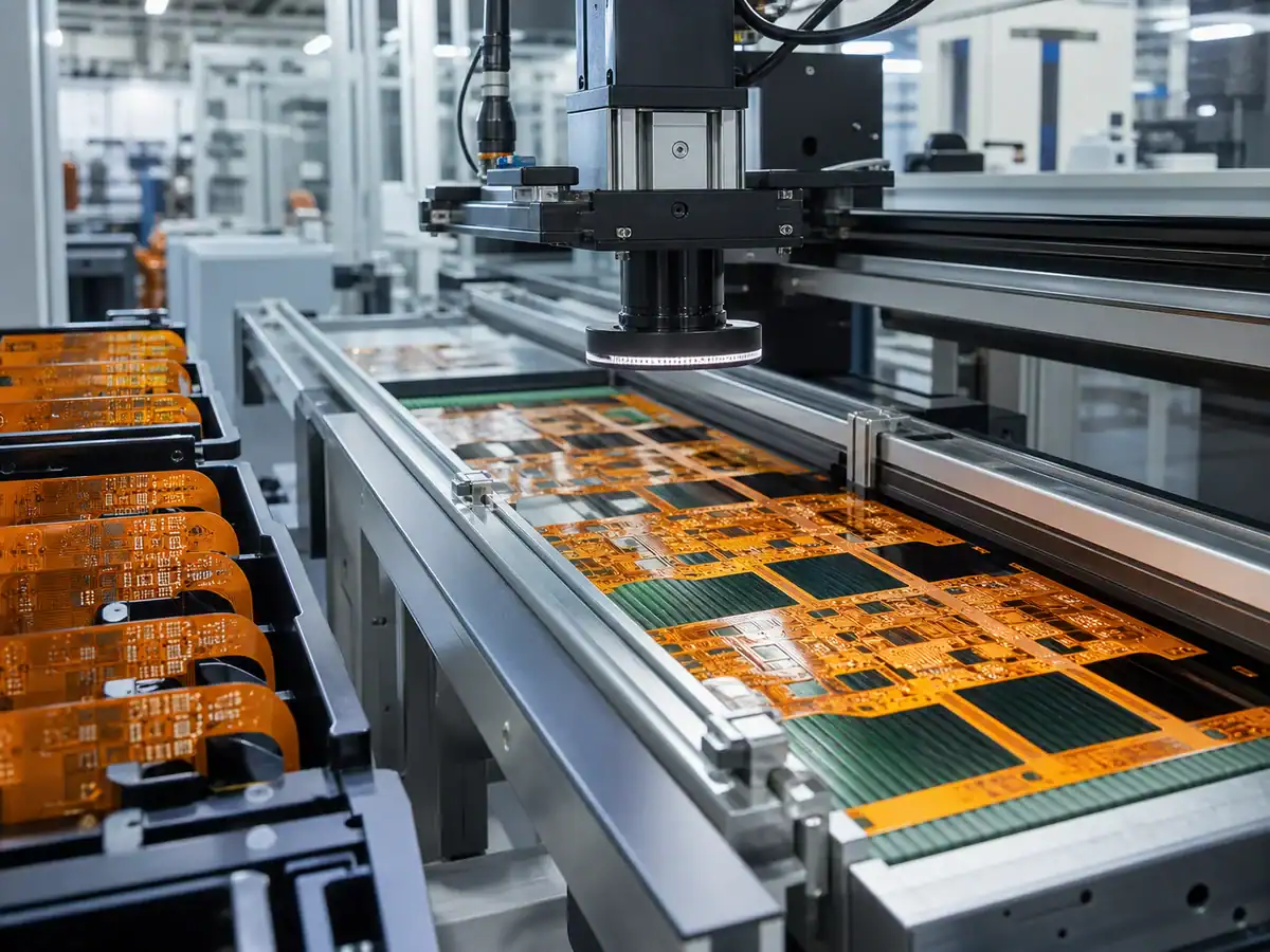 High-volume FPC manufacturing line with automated conveyor inspection system