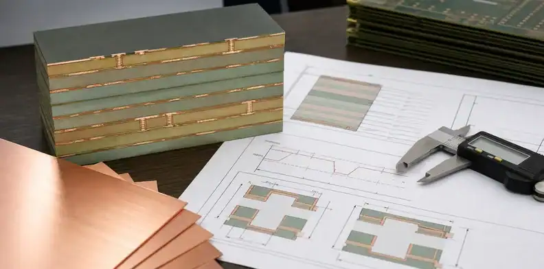 HVLP copper foil PCB stackup release desk with laminate cross-section and impedance coupon drawing