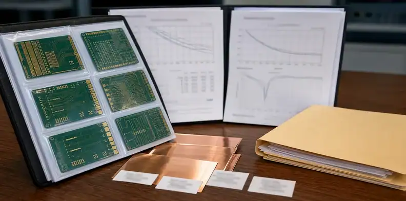 HVLP copper foil PCB first article approval folder with loss reports and copper foil samples