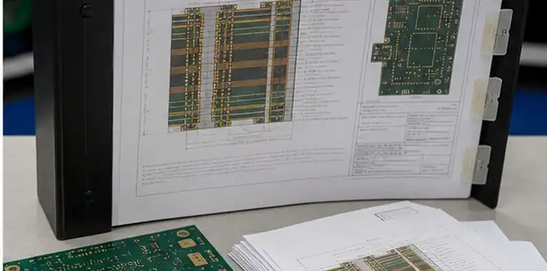Engineer using a hybrid PCB stackup drawing as the supplier question log before quote release