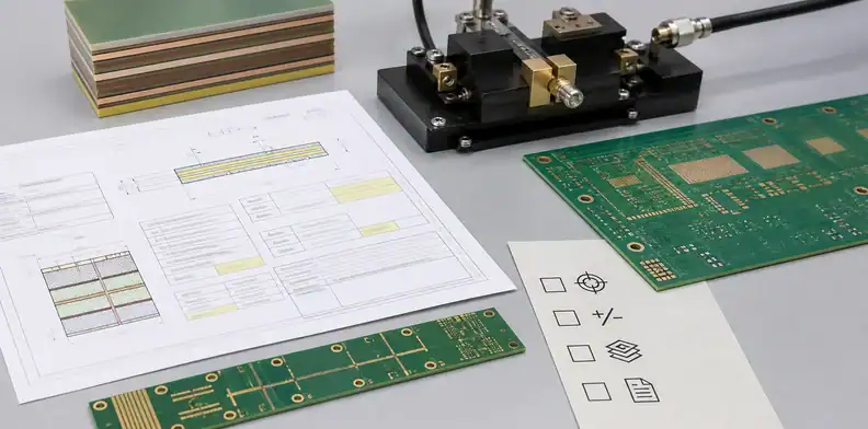 A coupon fixture and RFQ drawing show ai pcb impedance stackup tolerance and evidence planning.
