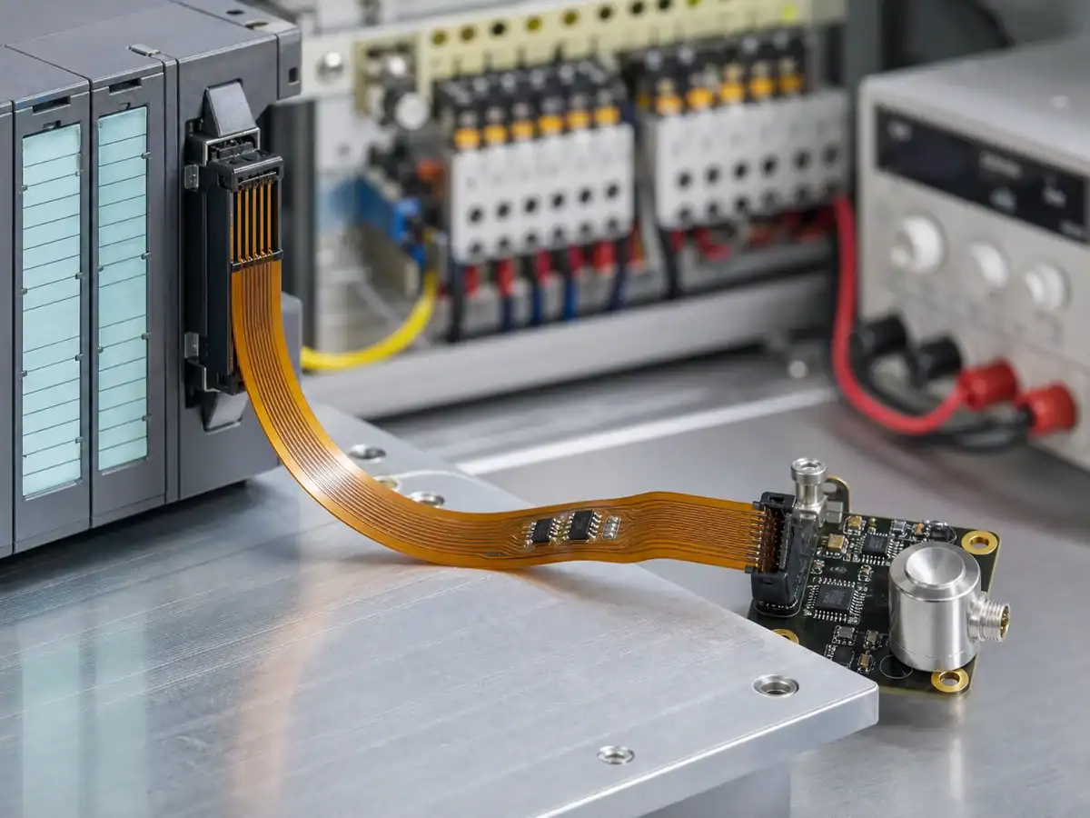 Industrial control flexible PCB interconnect between PLC module and sensor board