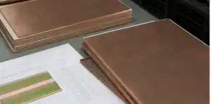 A lamination bench scene shows PCB innerlayer oxide review with treated copper layers, stackup sheets, and press documentation.