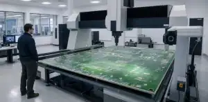 A large metrology station records large PCB inspection evidence.