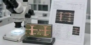 A quality documentation desk shows BT PCB quality standards with inspection reports and IPC notes.