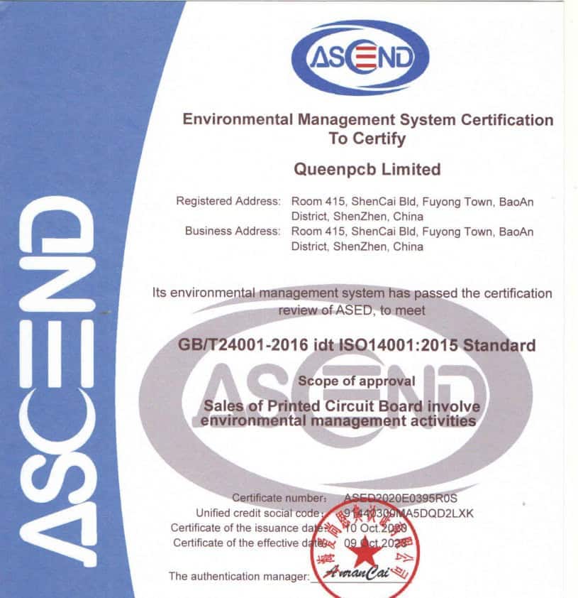 ISO 14001 environmental management system certification for electronics manufacturing