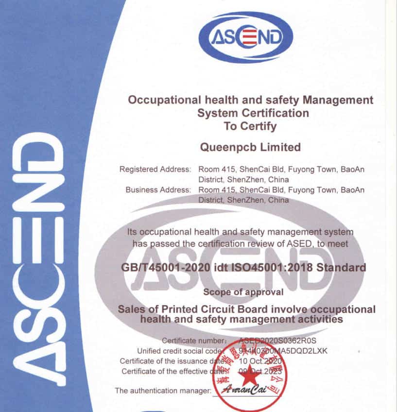 ISO 45001 occupational health and safety management certification for electronics manufacturing