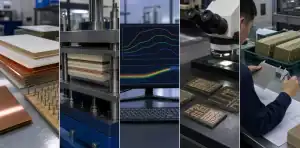 An engineering contact sheet shows BT substrate lamination and layup review in a production lab.