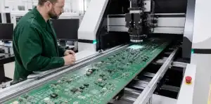 An extra-long assembly enters a modern large PCB AOI inspection station.