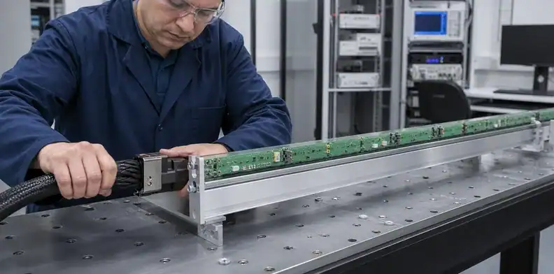 Connector and service loads travel through a large PCB stiffener into the chassis.