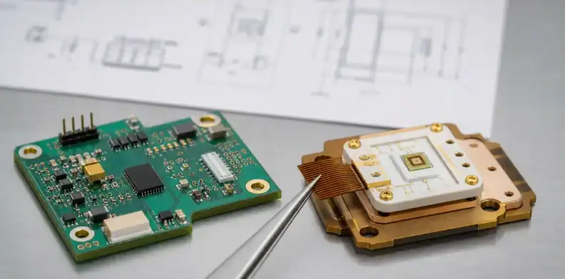 A separate driver PCB and ceramic submount define a ceramic pcb for laser diodes sourcing boundary.