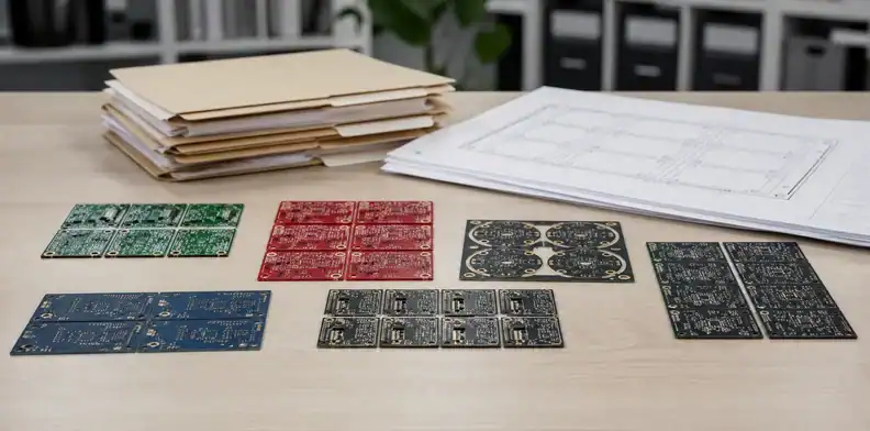 A combined design review board shows low volume pcb fabrication grouping choices.