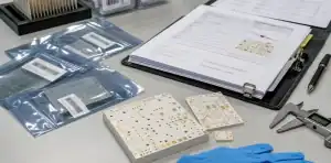 A medical electronics desk reviews a ceramic pcb for medical devices with traceability documents.