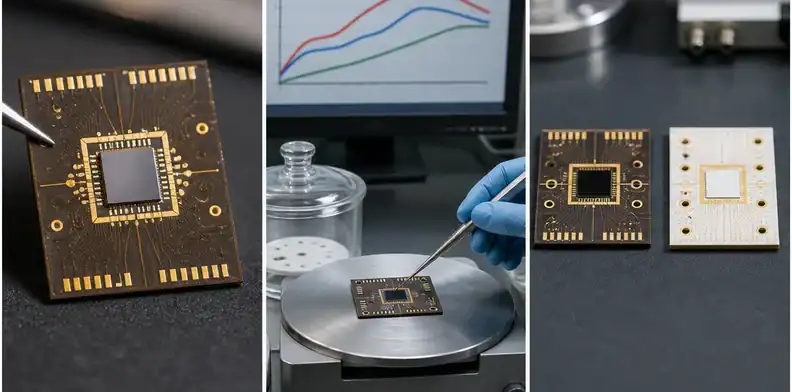 A lab bench scene shows BT substrate for MEMS sensor packaging moisture and CTE review.