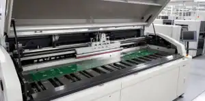 A full-length stencil and underside support qualify oversized PCB solder paste printing.