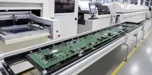 A supported SMT line shows the full route required for large format PCB assembly.