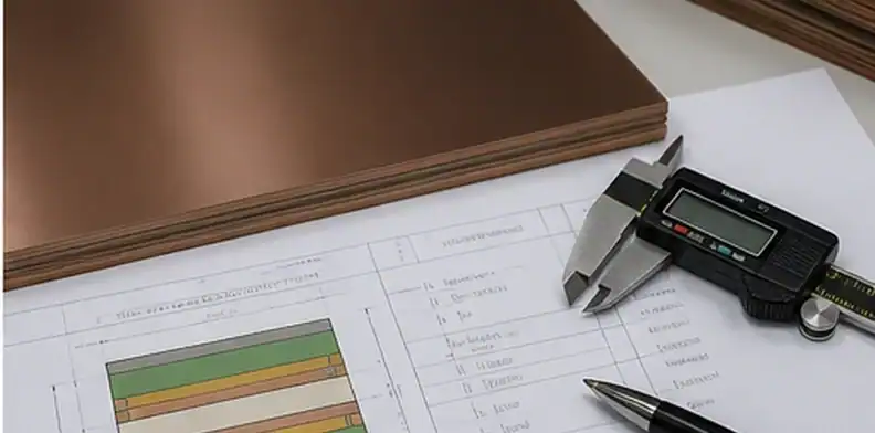 An engineering desk shows PCB innerlayer oxide stackup review with copper cores and bond-treatment notes.